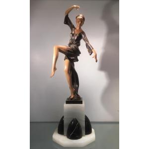 Art Deco Style Sculpture, Antique Copy, Bronze And Wood, 1980s