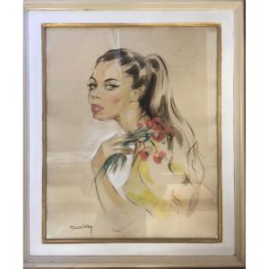 Gouache, Portrait Of A Young Woman By Gerald Ellis, 1950s/60s