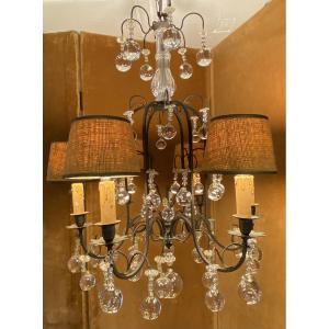 Crystal Ball Chandelier, Glass And Brass, 1930s