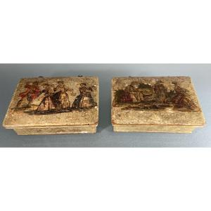Two Arte Povera Quadrille Game Boxes, 18th Century