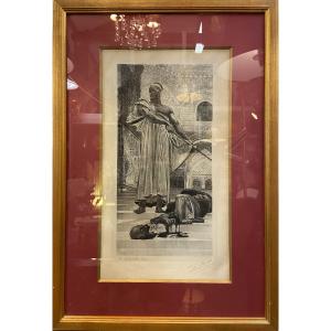 Orientalist Engraving Signed By Henri Regnault, Circa 1870