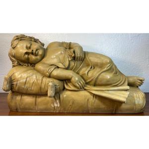 Marble Sculpture Of A Sleeping Child, Circa 1900 Or Earlier 