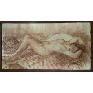Nude Drawing Of A Woman In Sanguine By Yves Thoy, 1930s/40s