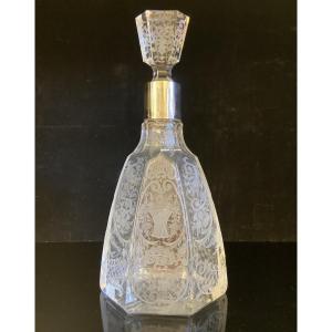 Engraved Crystal And Silver Decanter, Late 19th Century