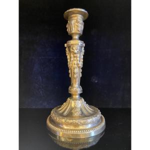 Louis XVI Style Gilt Bronze Lion Head Candlestick, 19th Century