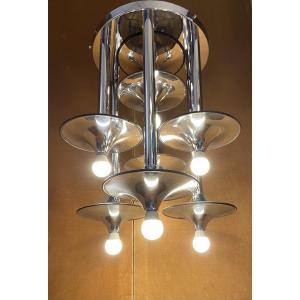 Six-light Ceiling Fixture, Chromed Metal, 1970s