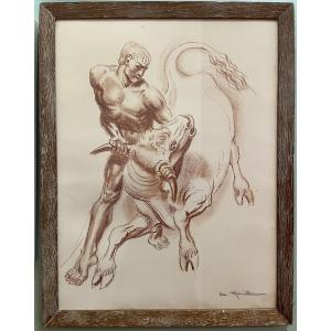 Sanguine Drawing Signed De Marcillac, 1930/40s
