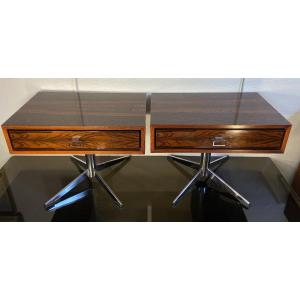Pair Of Headboards, Rosewood Veneer And Chrome Metal, 1960s/70s