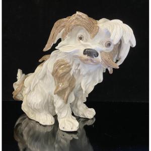 Chien Bichon En Porcelaine De Samson, Late 19th Century