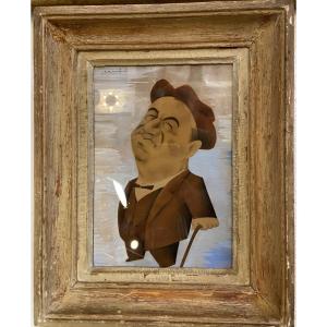 Caricature Drawing Of Raimu By Bernard Grambert, 1950s