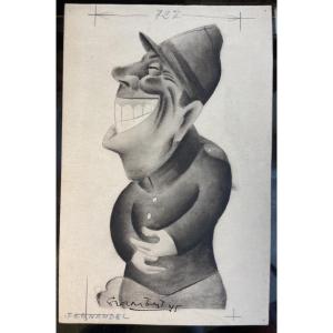 Cartoon Drawing Of Fernandel By Bernard Grambert, Year 1945