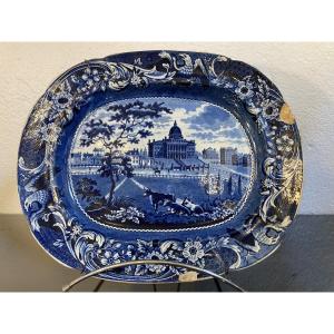 Staffordshire Earthenware Dish, Boston State House, Joseph Stubbs, Early 19th Century