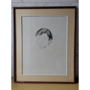 Large Drawing Portrait Of A Child Signed By Pierre Théron, Epoque XXth