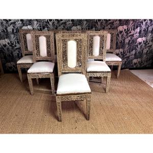 Set Of 8 Louis XVI Style Patinated Chairs 