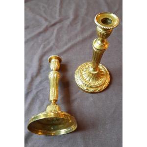 Pair Of Chiseled And Gilded Bronze Candlesticks From The Louis XVI Period