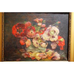 Oil On Canvas Bouquet Of Anemones Signed F Souplet