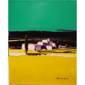 Oil On Canvas The Village By Guy Fontdeville