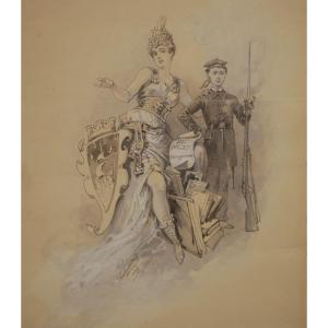 Pencil Drawing By Alexandre Ferdinandus Signed Dated 1888