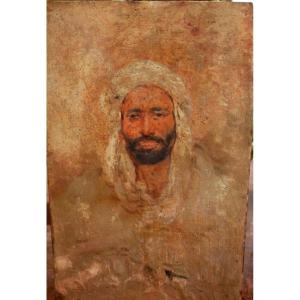 Orientalist Portrait Of A Caid Oil On Panel