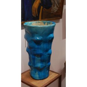 Blue Stoneware Vase By Eugénie Julien
