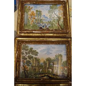 Rare Pair Of Castelli Plaque  Eighteen Century