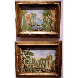 Rare Pair Of Castelli Plaque Eighteen Century