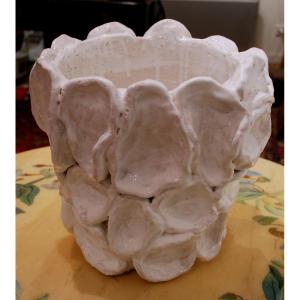 White Glazed Stoneware Vase By Eugénie Julien