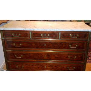 Louis XVI Period Chest Of Drawers In Mottled Mahogany, Stamped Henry Jacob 1753-1824