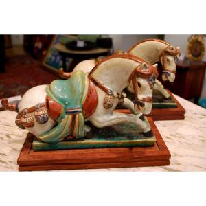 Pair Of Enamelled Horses