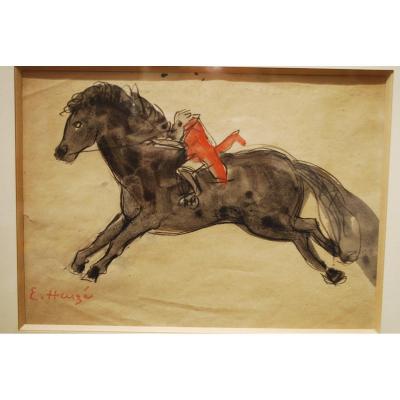 Watercolor By Edmond Heuzé Circus Pony In Médrano 1926