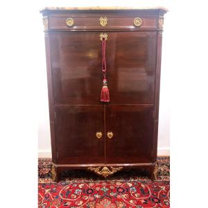 Secretary In Mahogany Veneer Louis XVI Period Stamped Stumpff XVIII