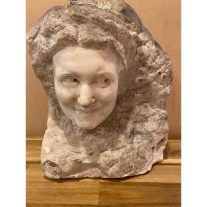 Woman's Head Sculpture, Marble, Direct Carving