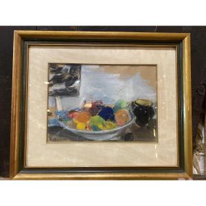 Still Life With Fruit By H. Deloras. Grenoble, 20th Century. 