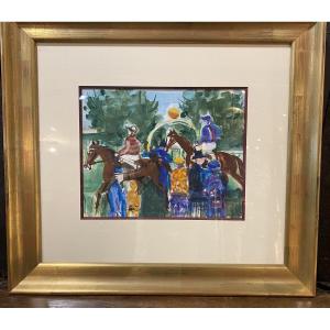 Horse Race, Watercolor By Pierre Gaillardot