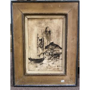 Hst , Harbor Scene By Kihoa , Vietnamese School Of The XXth Century