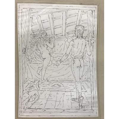 Drawing By The Feather By Chambon