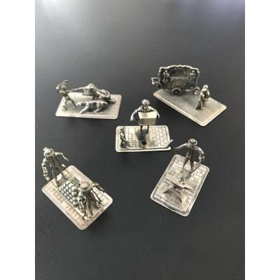 Set Of 5 Silver Miniature Scenes (3)