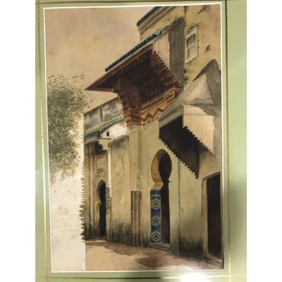 Orientalist Watercolor House In The Medina
