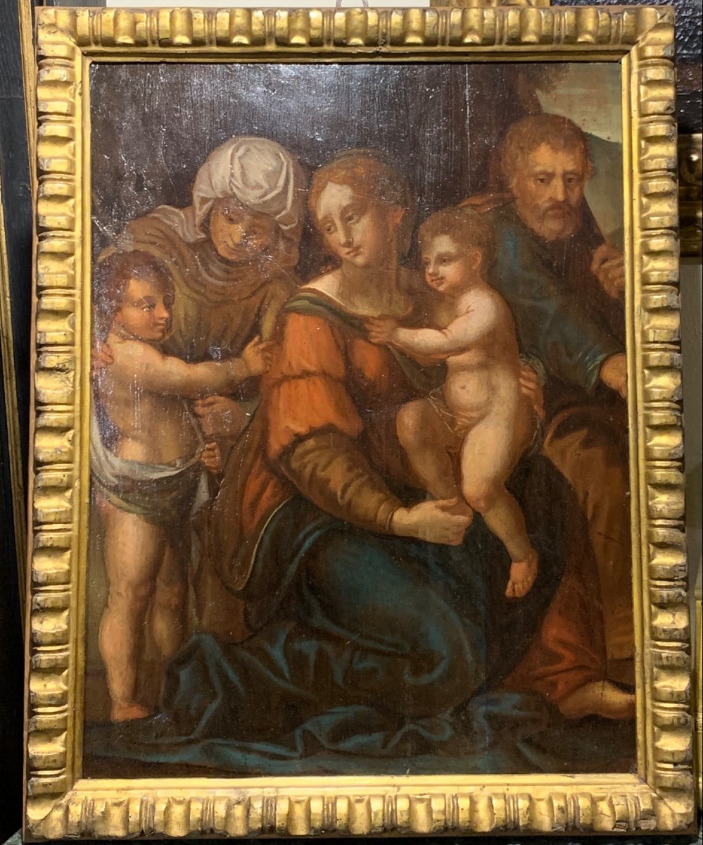 La Sacra Famiglia, Olio su tavola di noce, Italia Fine del XVI secolo 