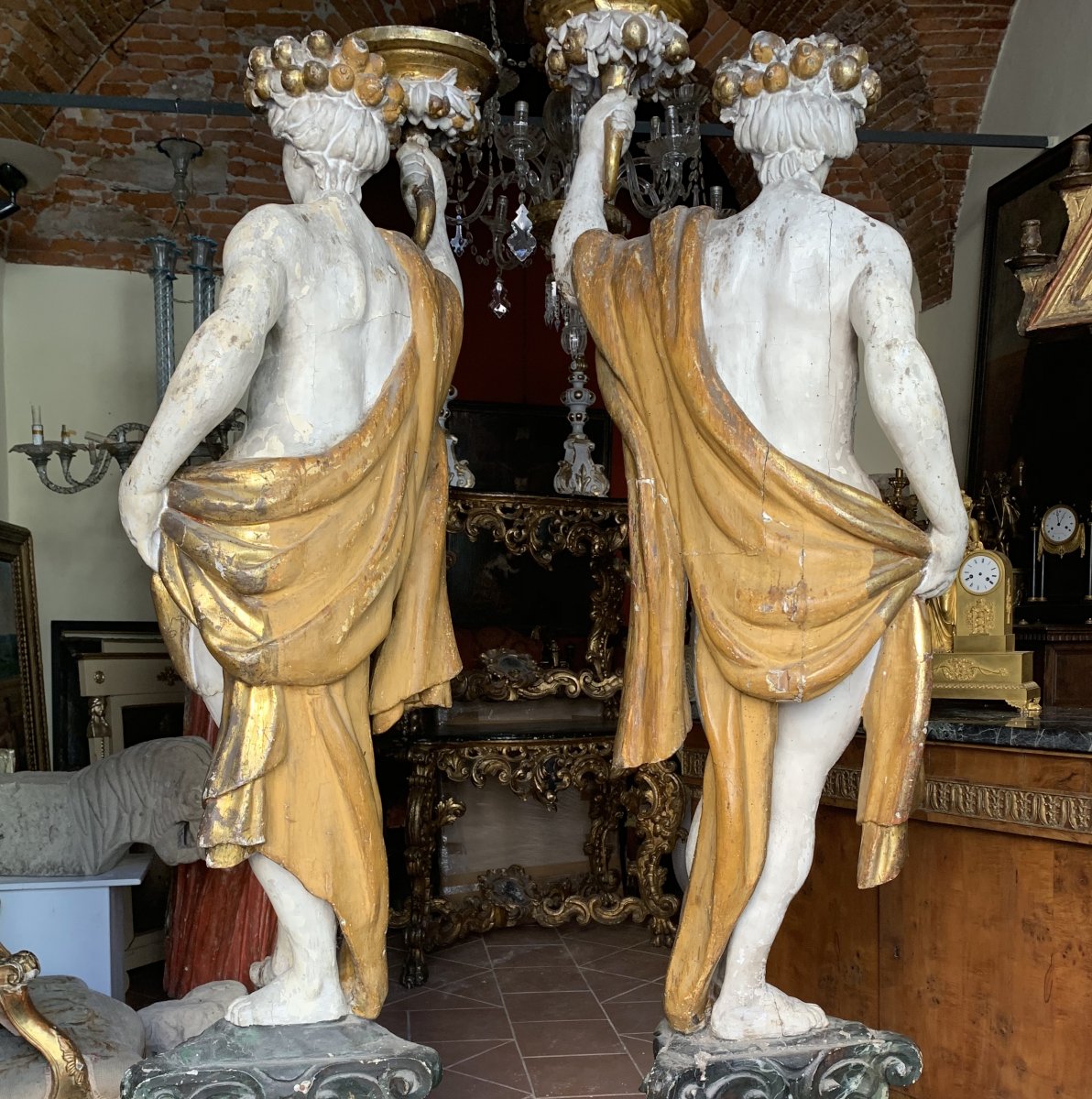 Deux Sculptures En Bois Laqué Et Doré. Toscana. Début Du XVIIIe Siècle-photo-2
