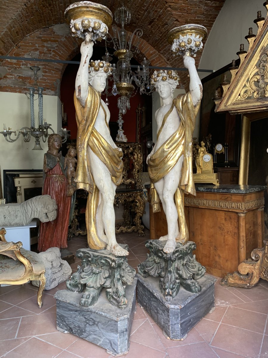 Deux Sculptures En Bois Laqué Et Doré. Toscana. Début Du XVIIIe Siècle-photo-4