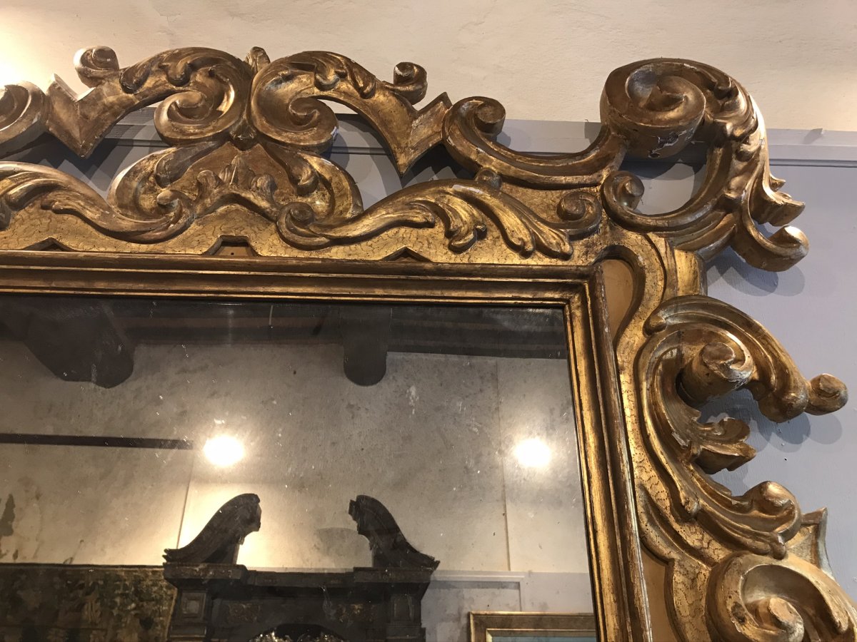 Console Et Miroir En Bois Dore Et Polychrome, Circa 1700. Italie-photo-4