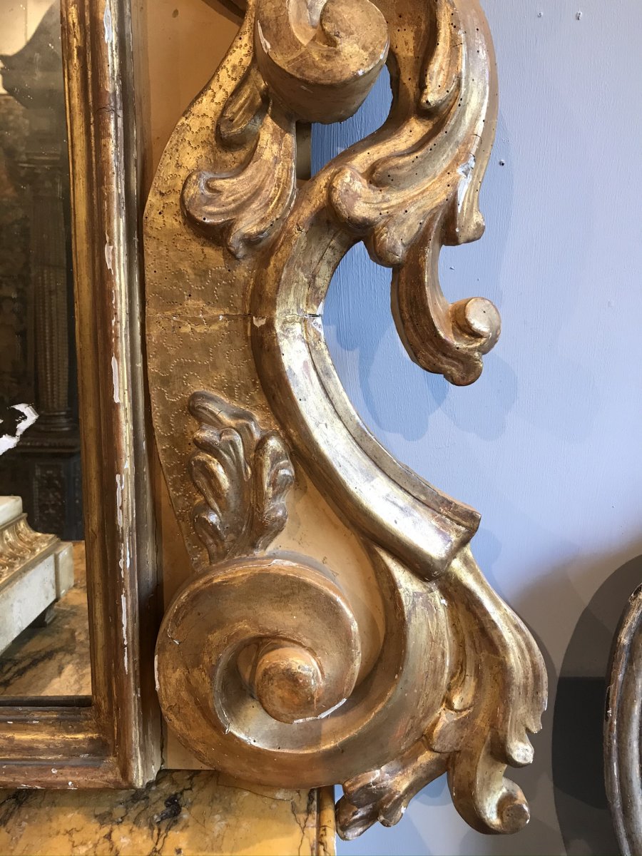 Console Et Miroir En Bois Dore Et Polychrome, Circa 1700. Italie-photo-1