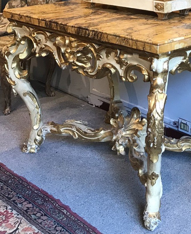 Console Et Miroir En Bois Dore Et Polychrome, Circa 1700. Italie-photo-3