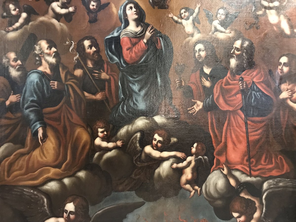 Grande Peinture Religieuse Avec Madonna Et Saints.-photo-1