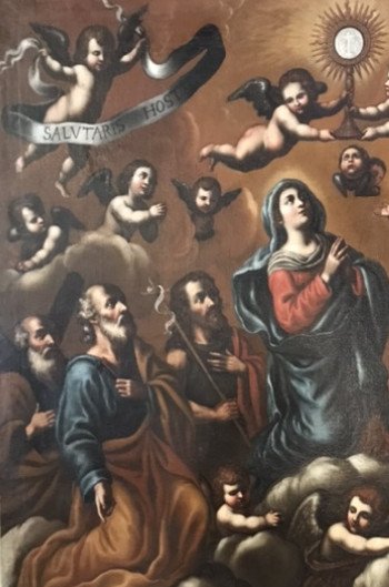 Grande Peinture Religieuse Avec Madonna Et Saints.-photo-2