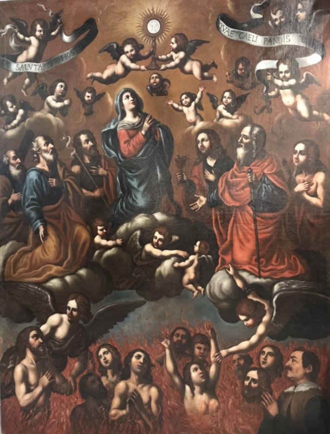 Grande Peinture Religieuse Avec Madonna Et Saints.-photo-5