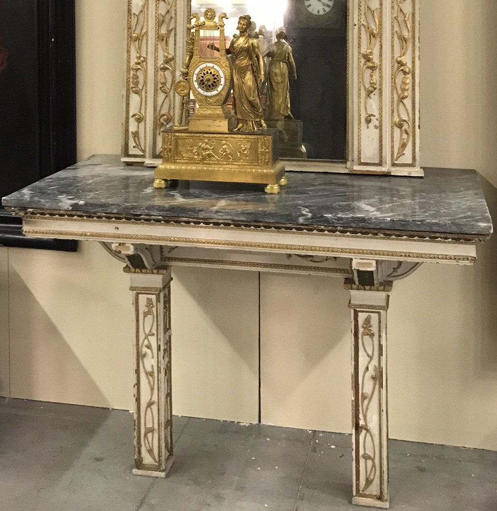 Console Et Miroir Laqués Et Dorés De La Fin Du XVIIIe Siècle. -photo-2
