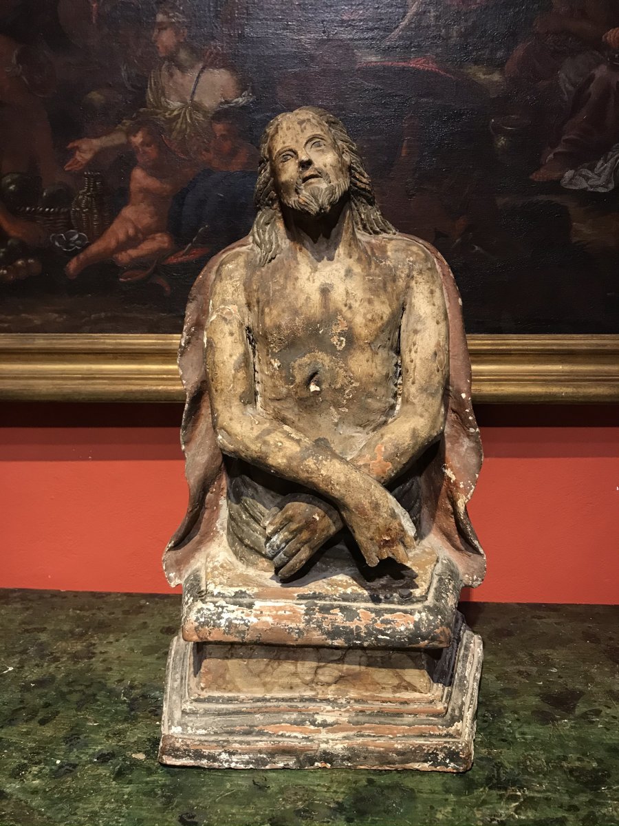 Sculpture En Terre Cuite Polychrome Représentant Le Christ, Italie 17e Siècle.-photo-4