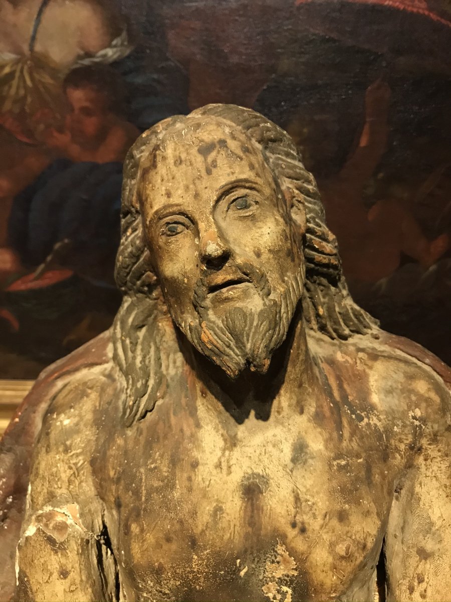 Sculpture En Terre Cuite Polychrome Représentant Le Christ, Italie 17e Siècle.-photo-8